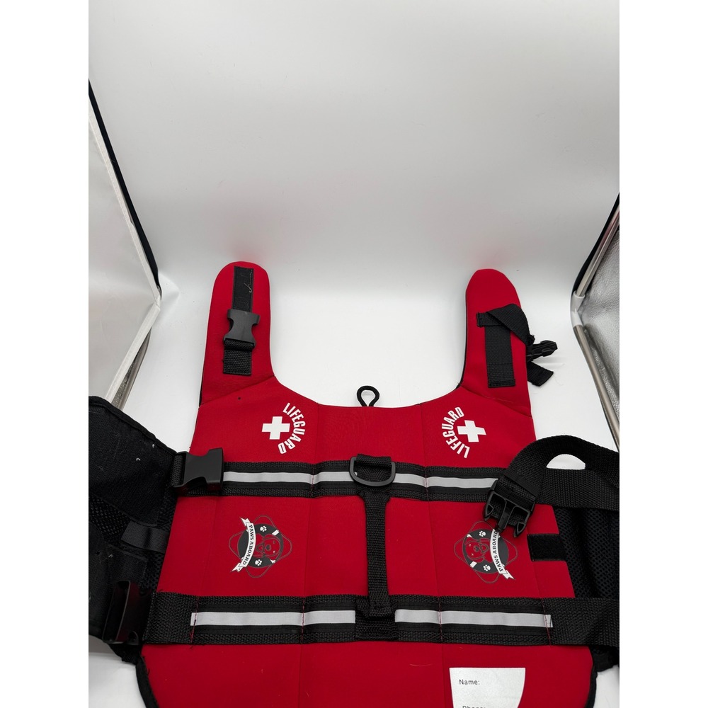 Paws Aboard Dog Life Jacket Red Lifeguard Pet Safety Vest Size Medium Reflective